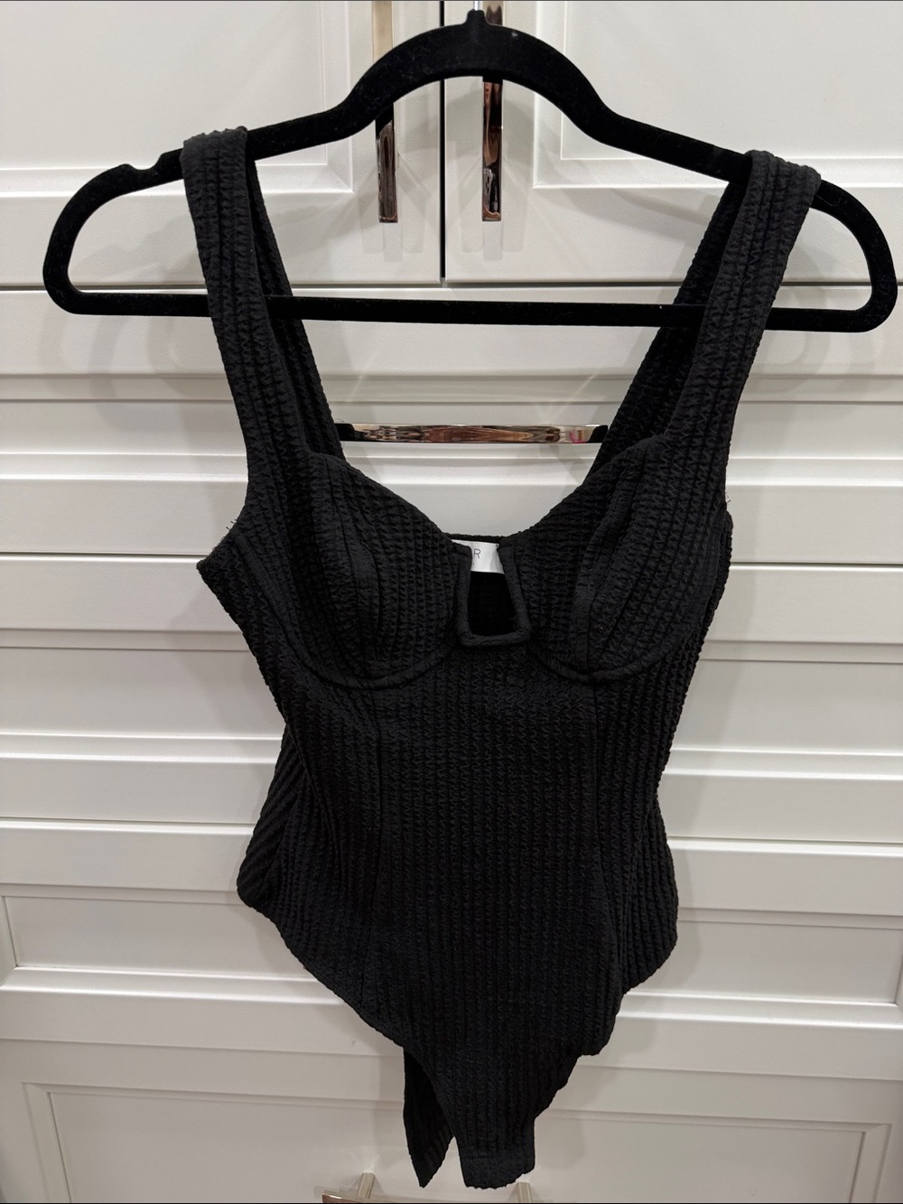 Astr the label Textured Black Bustier Bodysuit XS